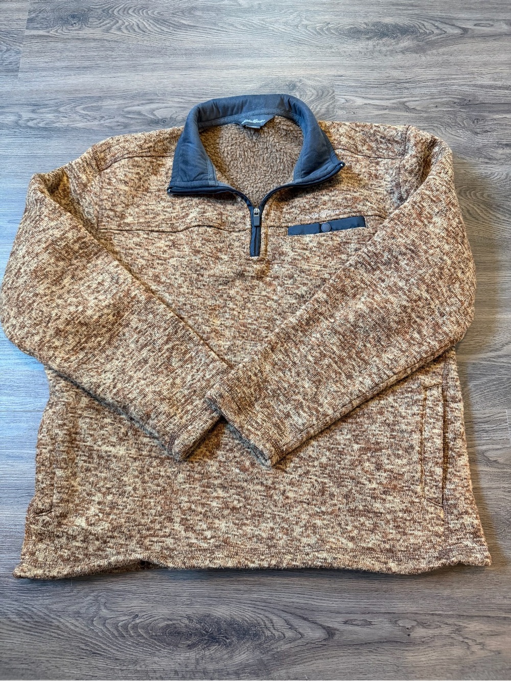 Eddie Bauer Mens Medium Brown Sweater Fleece Quarter Zip Outdoors Camping